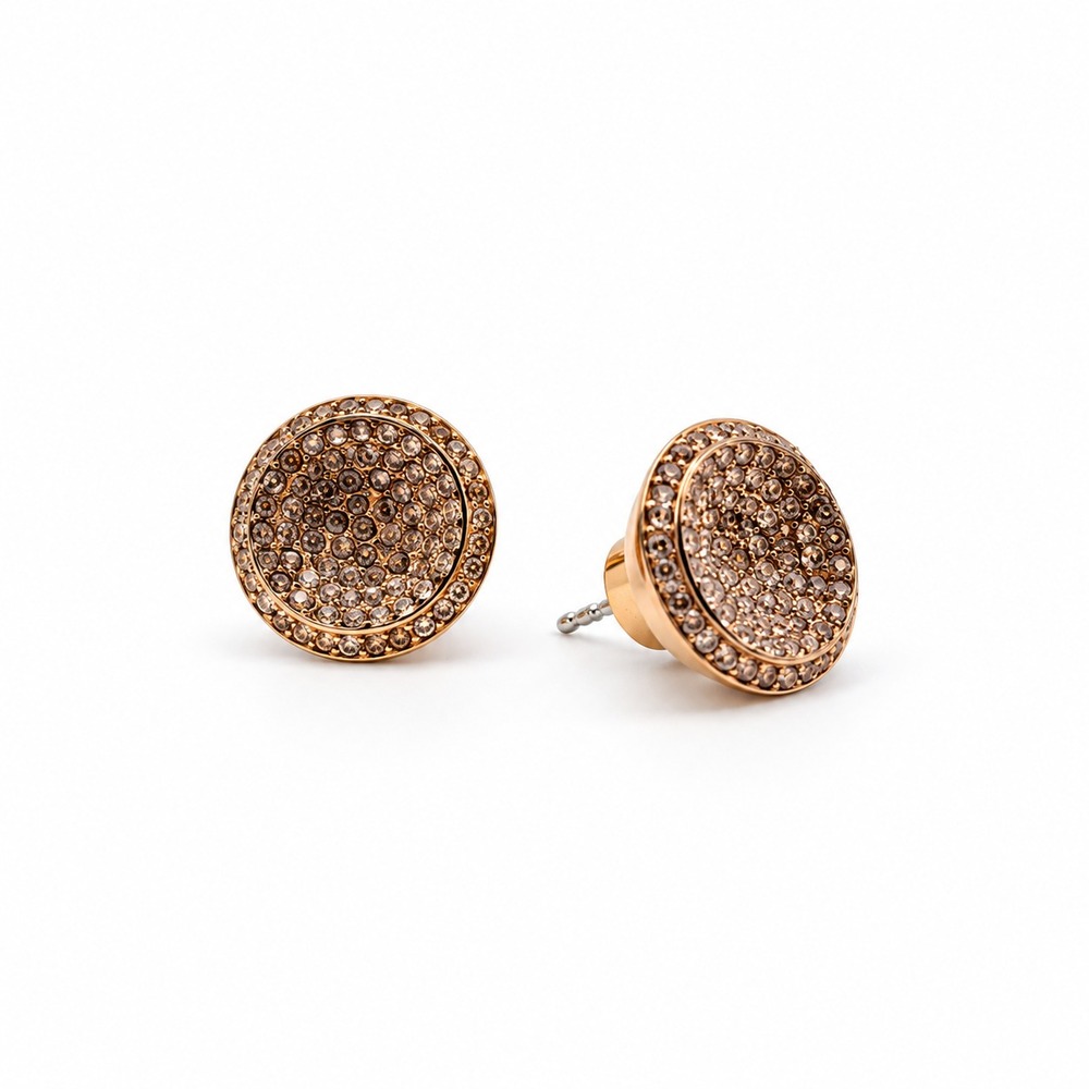 Michael Kors Brilliance Pave Stud Earrings Rose Gold Tone Crystal Round 1/2"